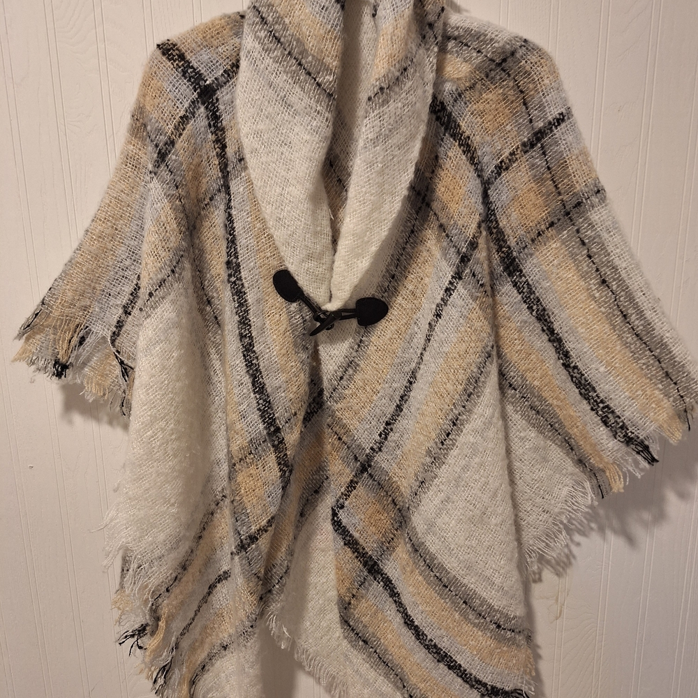 Classic Cream & Black Plaid Wrap Shawl | Cozy Layer